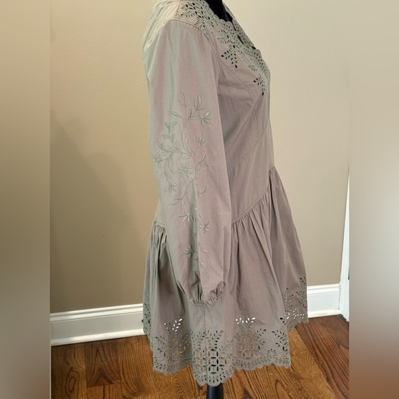 Women’s REBECCA TAYLOR LA VIE Olive green embroidered poplin dress- Size Medium - Picture 6 of 10
